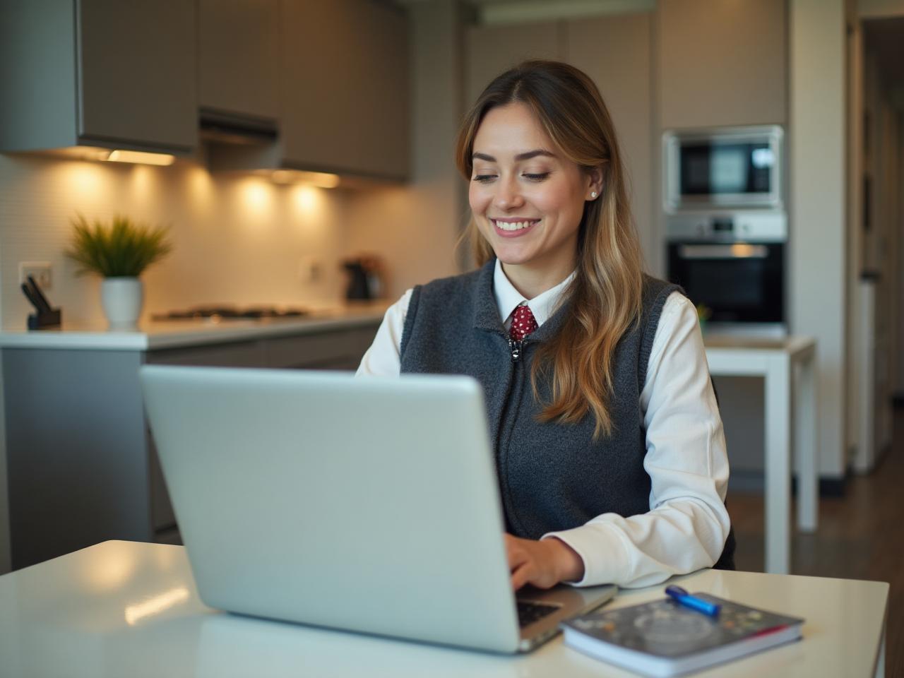 Corporate professional working in furnished apartment